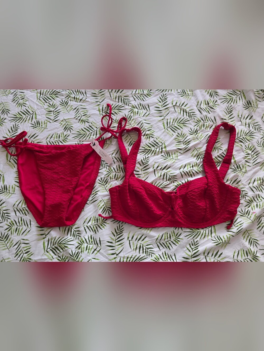 Victoria's Secret Red Textured Bikini Top & Bottom